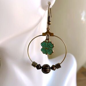 HAND CRAFTED SHAMROCK EARRINGS Bohemian St. Patrick’s Day Irish Green Brass
